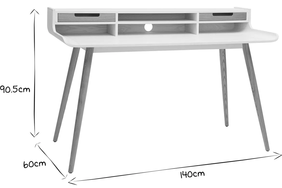 Bureau avec rangements scandinave blanc et bois clair L140 cm OPUS