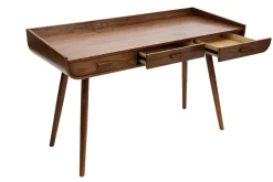 Bureau avec rangements 3 tiroirs vintage bois foncé noyer L132 cm HALLEN