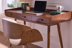 Bureau avec rangements 3 tiroirs vintage bois foncé noyer L132 cm HALLEN