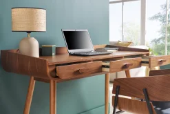 Bureau avec rangements 3 tiroirs vintage bois foncé noyer L132 cm HALLEN