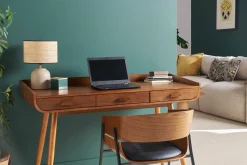 Bureau avec rangements 3 tiroirs vintage bois foncé noyer L132 cm HALLEN