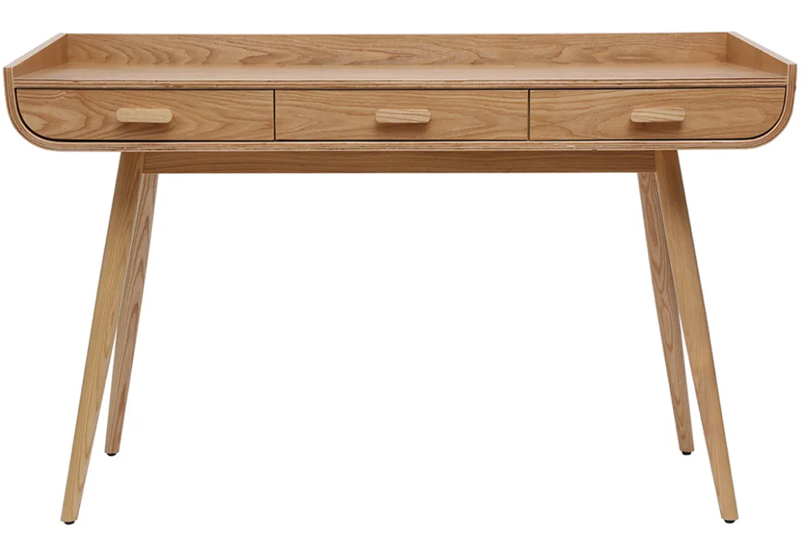 Bureau avec rangements 3 tiroirs scandinave bois clair L132 cm HALLEN