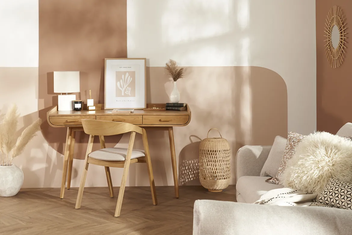 Bureau avec rangements 3 tiroirs scandinave bois clair L132 cm HALLEN