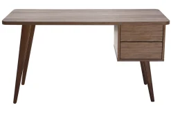 Bureau avec rangements 2 tiroirs bois foncé noyer L140 cm FIFTIES