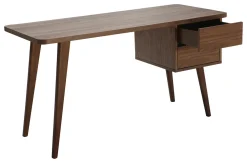 Bureau avec rangements 2 tiroirs bois foncé noyer L140 cm FIFTIES