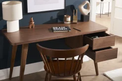 Bureau avec rangements 2 tiroirs bois foncé noyer L140 cm FIFTIES