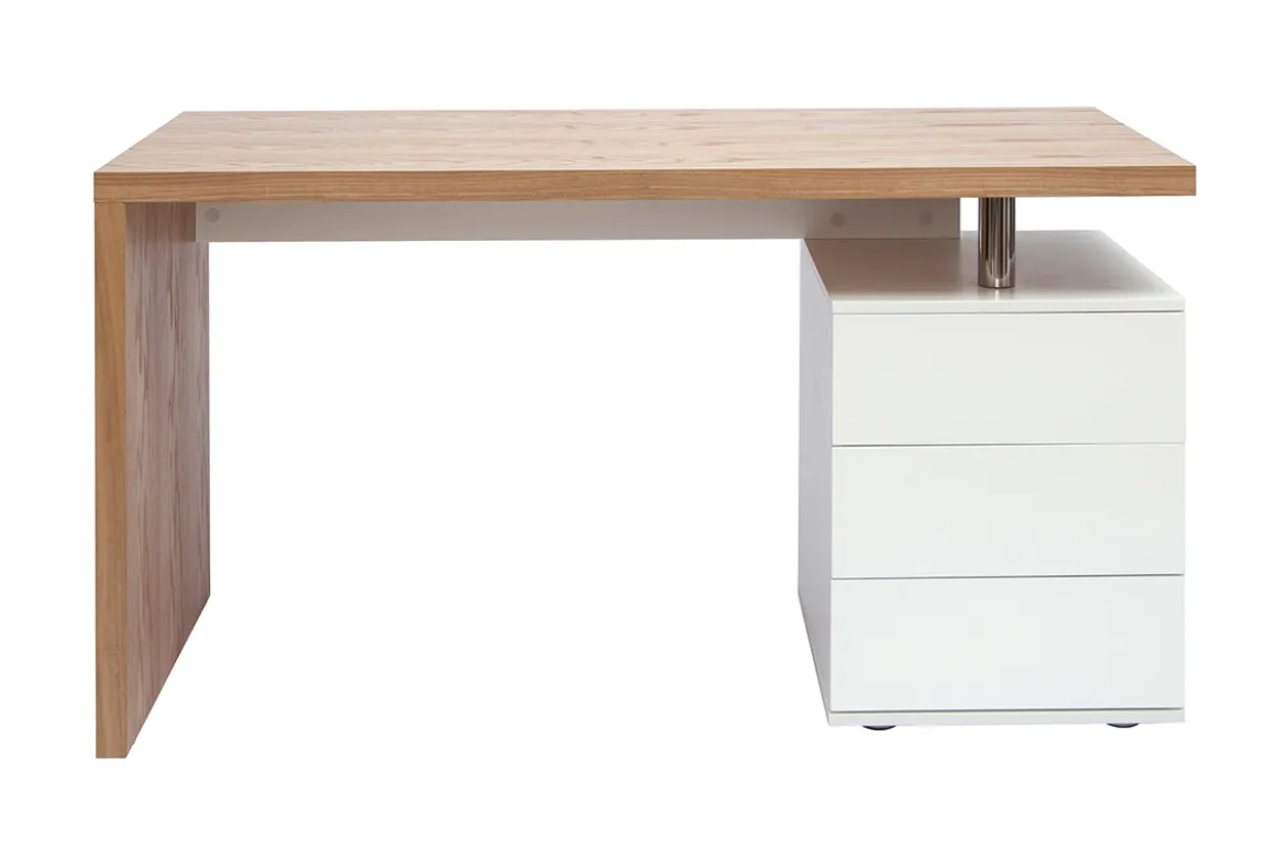 Bureau avec rangements 3 tiroirs design bois clair chêne et blanc L140 cm CALIX