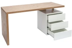Bureau avec rangements 3 tiroirs design bois clair chêne et blanc L140 cm CALIX