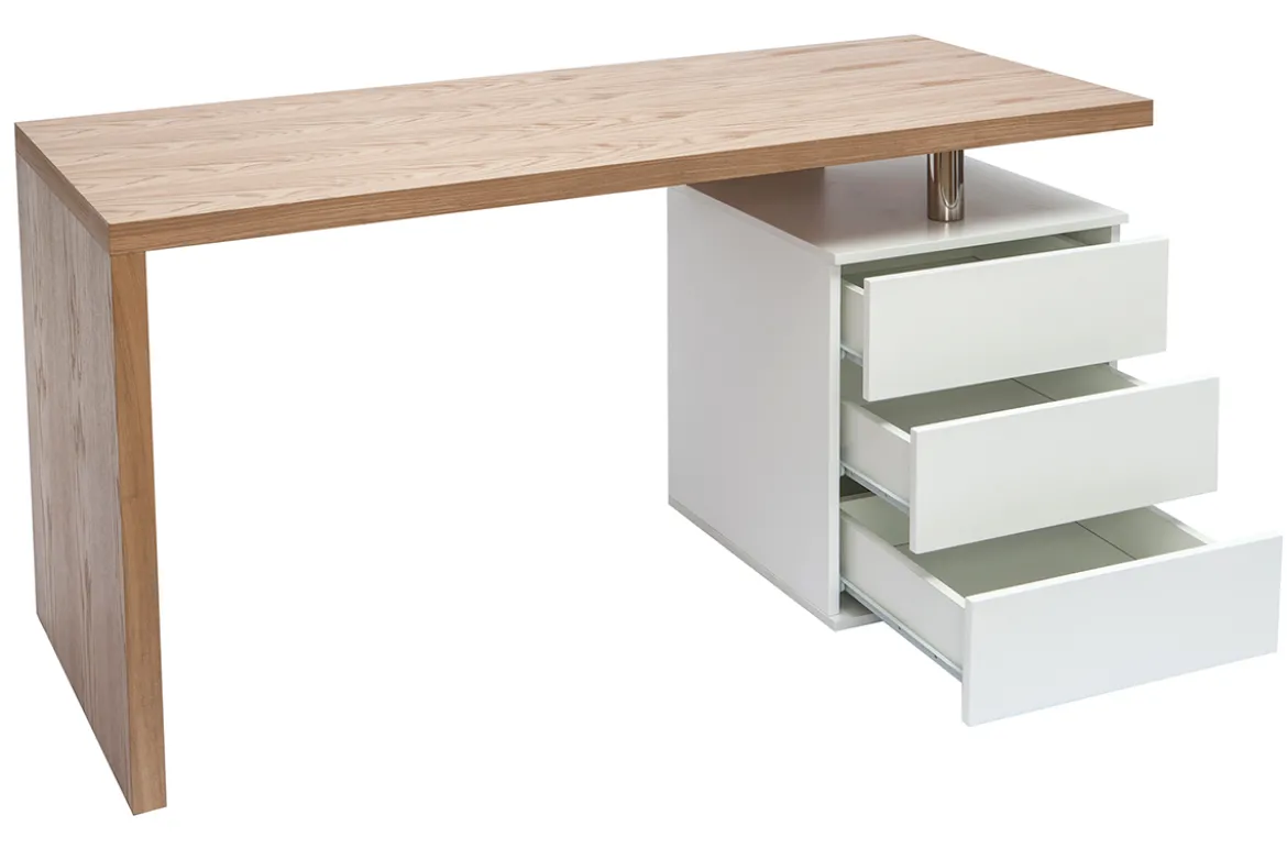 Bureau avec rangements 3 tiroirs design bois clair chêne et blanc L140 cm CALIX