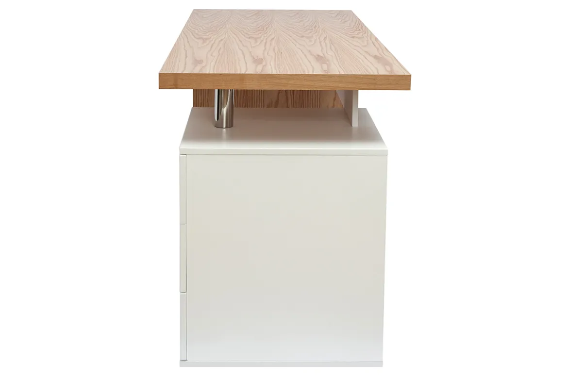 Bureau avec rangements 3 tiroirs design bois clair chêne et blanc L140 cm CALIX