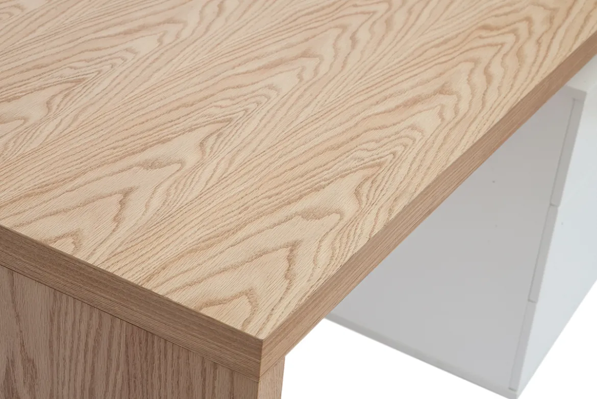 Bureau avec rangements 3 tiroirs design bois clair chêne et blanc L140 cm CALIX