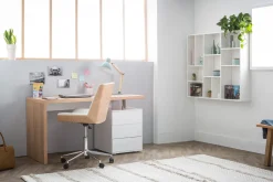Bureau avec rangements 3 tiroirs design bois clair chêne et blanc L140 cm CALIX