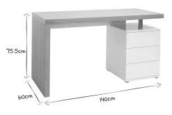 Bureau avec rangements 3 tiroirs design bois clair chêne et blanc L140 cm CALIX