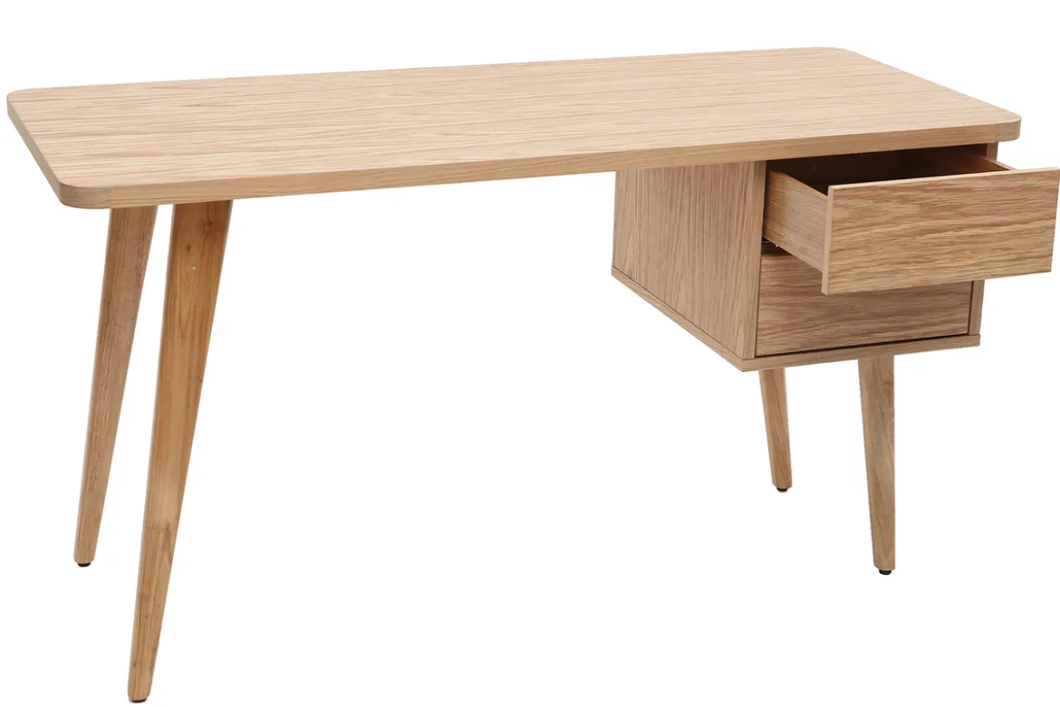 Bureau avec rangements 2 tiroirs scandinave bois clair chêne L140 cm FIFTIES