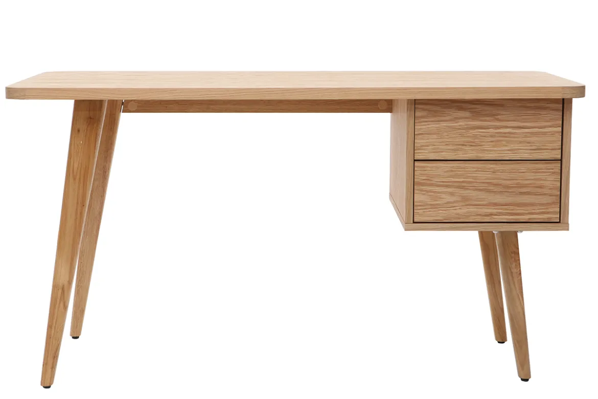 Bureau avec rangements 2 tiroirs scandinave bois clair chêne L140 cm FIFTIES