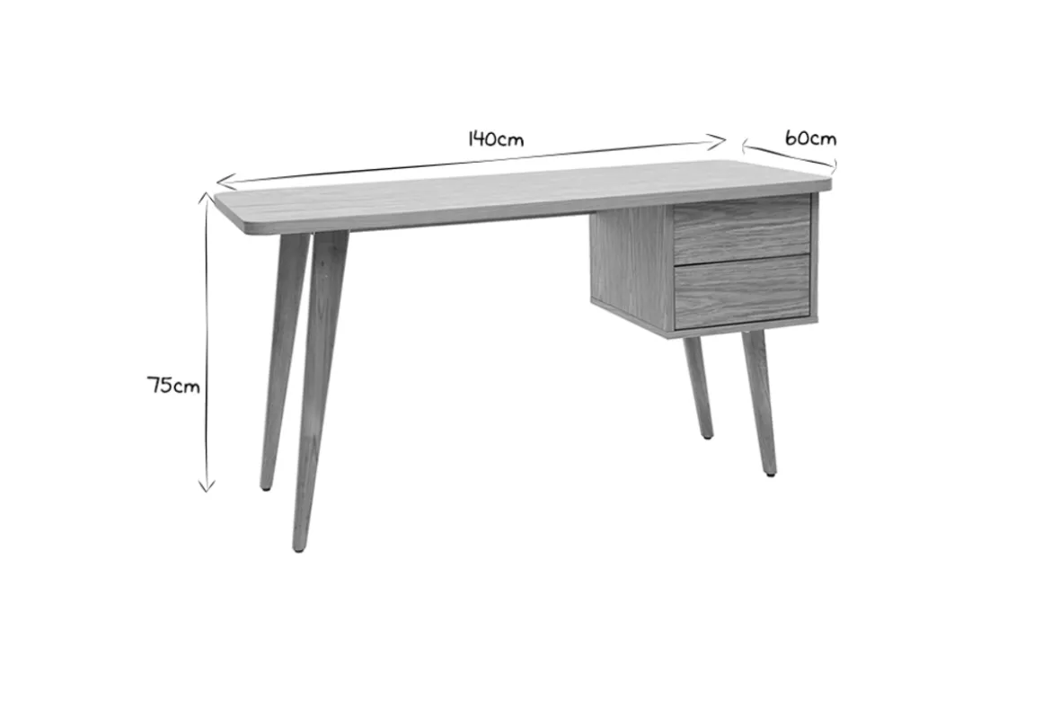 Bureau avec rangements 2 tiroirs scandinave bois clair chêne L140 cm FIFTIES