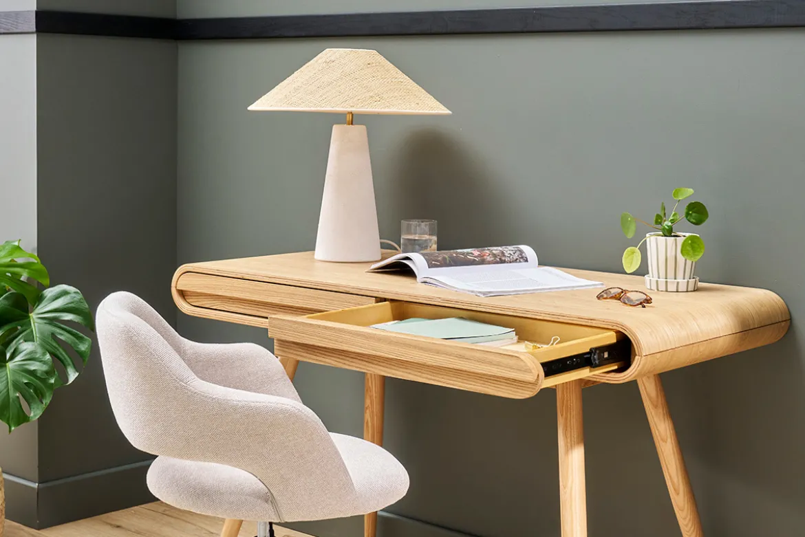 Bureau avec rangements 2 tiroirs scandinave bois clair L120 cm BJORG