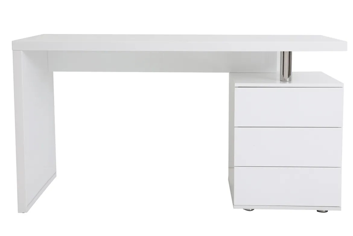 Bureau avec rangements 3 tiroirs design blanc laqué brillant L140 cm CALIX