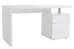 Bureau avec rangements 3 tiroirs design blanc laqué brillant L140 cm CALIX