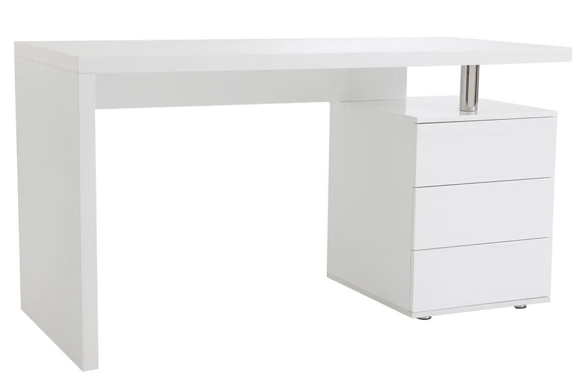 Bureau avec rangements 3 tiroirs design blanc laqué brillant L140 cm CALIX