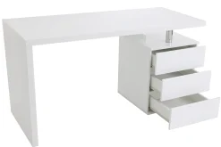 Bureau avec rangements 3 tiroirs design blanc laqué brillant L140 cm CALIX