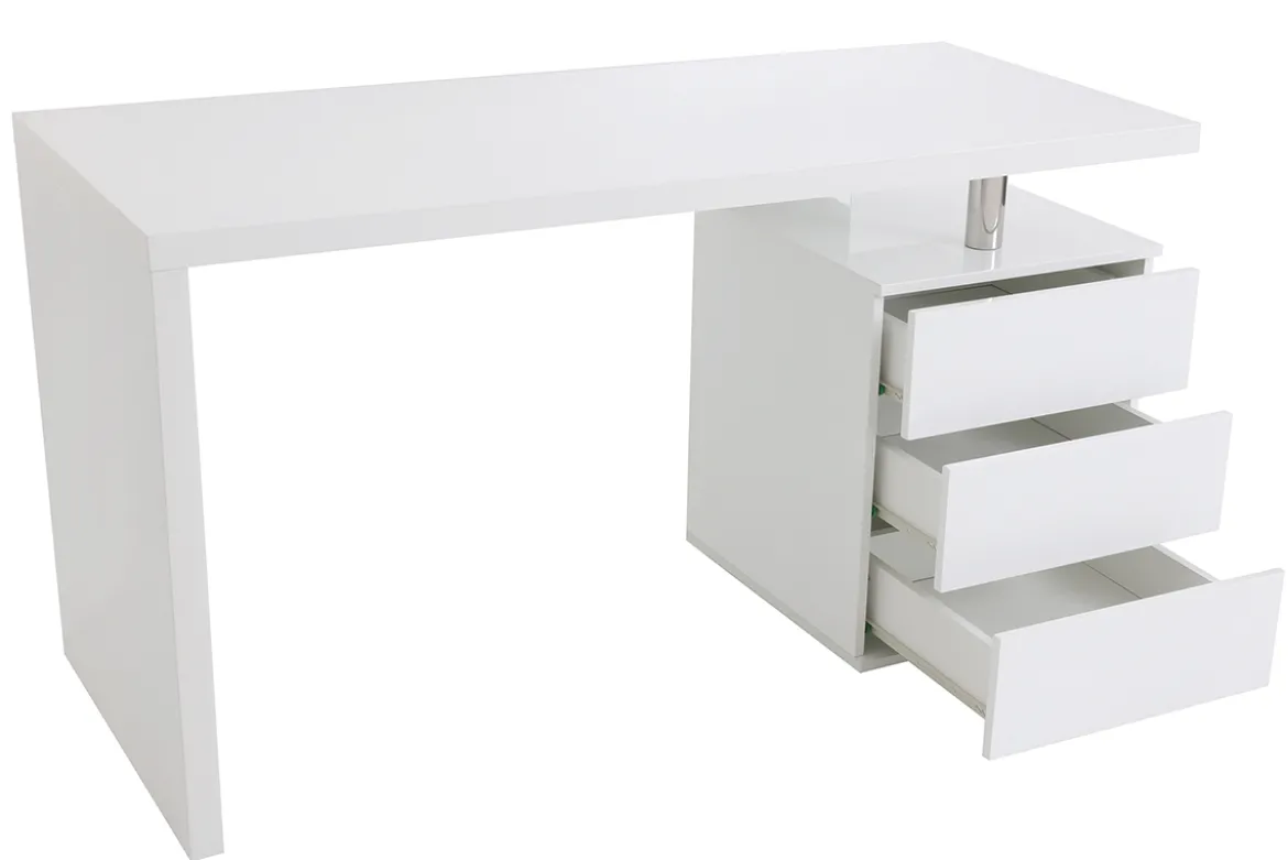 Bureau avec rangements 3 tiroirs design blanc laqué brillant L140 cm CALIX