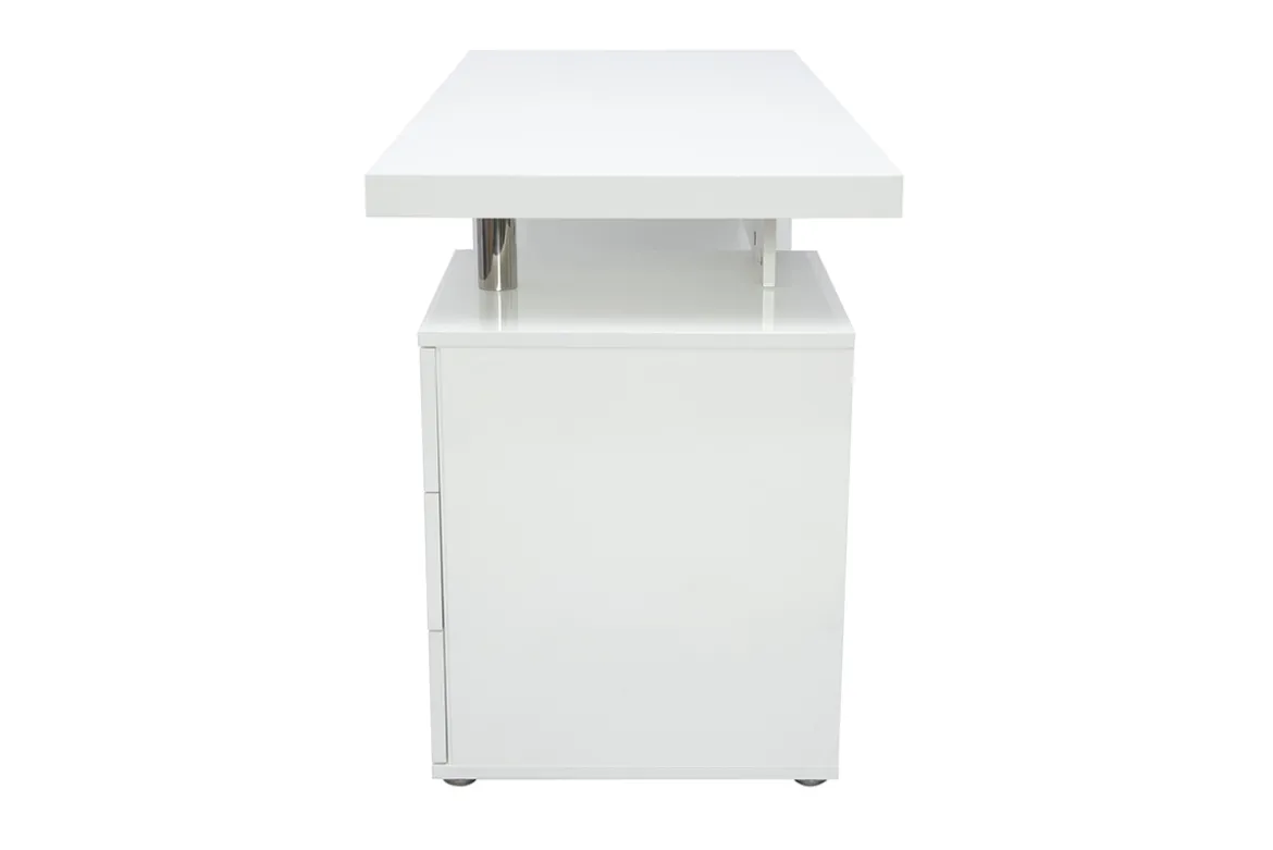 Bureau avec rangements 3 tiroirs design blanc laqué brillant L140 cm CALIX