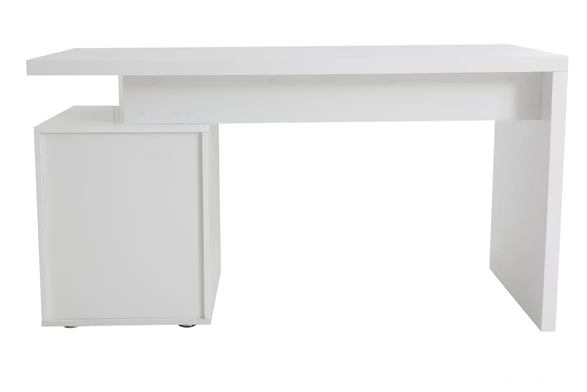 Bureau avec rangements 3 tiroirs design blanc laqué brillant L140 cm CALIX