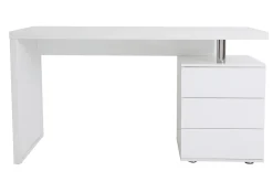 Bureau avec rangements 3 tiroirs design blanc laqué brillant L140 cm CALIX