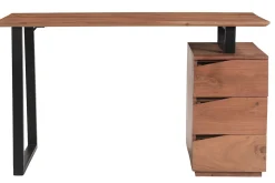 Bureau avec rangements 3 tiroirs industriel bois massif et métal noir L130 cm HORACE