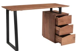 Bureau avec rangements 3 tiroirs industriel bois massif et métal noir L130 cm HORACE