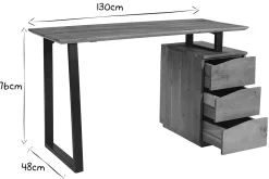 Bureau avec rangements 3 tiroirs industriel bois massif et métal noir L130 cm HORACE