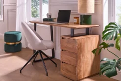 Bureau avec rangements 3 tiroirs industriel bois massif et métal noir L130 cm HORACE