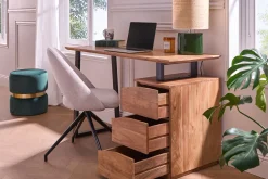 Bureau avec rangements 3 tiroirs industriel bois massif et métal noir L130 cm HORACE