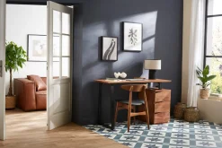 Bureau avec rangements 3 tiroirs industriel bois massif et métal noir L130 cm HORACE