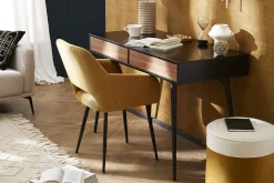 Bureau avec rangements 2 tiroirs design noir mat et bois foncé noyer L120 cm TRIPOLI