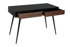 Bureau avec rangements 2 tiroirs design noir mat et bois foncé noyer L120 cm TRIPOLI