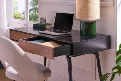 Bureau avec rangements 2 tiroirs design noir mat et bois foncé noyer L120 cm TRIPOLI