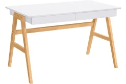 Bureau avec rangements 2 tiroirs scandinave blanc et bois clair chêne L120 cm BROOK