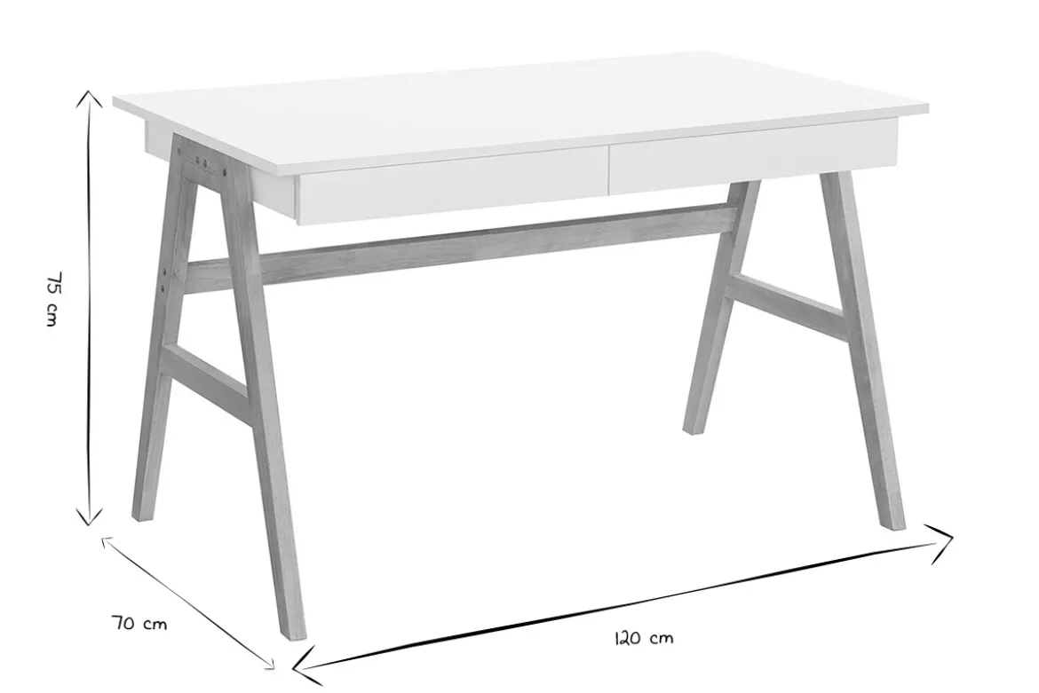 Bureau avec rangements 2 tiroirs scandinave blanc et bois clair chêne L120 cm BROOK