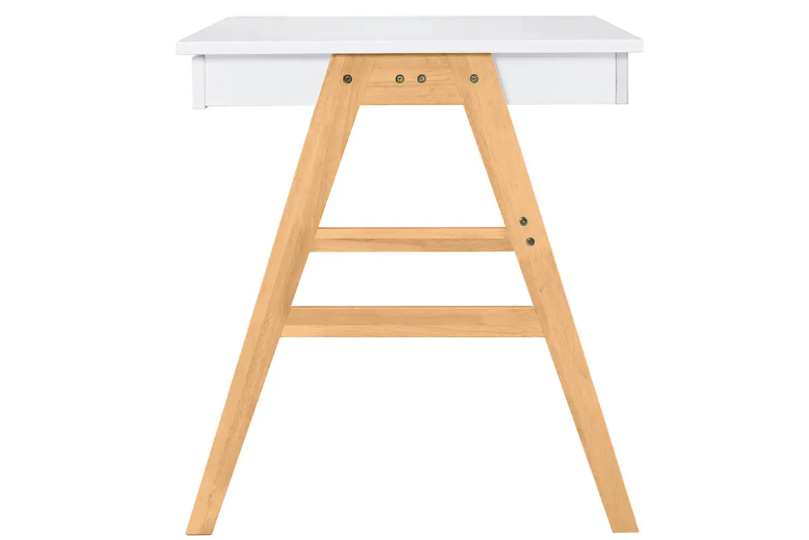 Bureau avec rangements 2 tiroirs scandinave blanc et bois clair chêne L120 cm BROOK