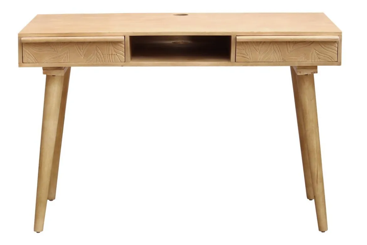 Bureau avec rangements 2 tiroirs ethnique bois manguier massif gravé L120 cm KAFFIR