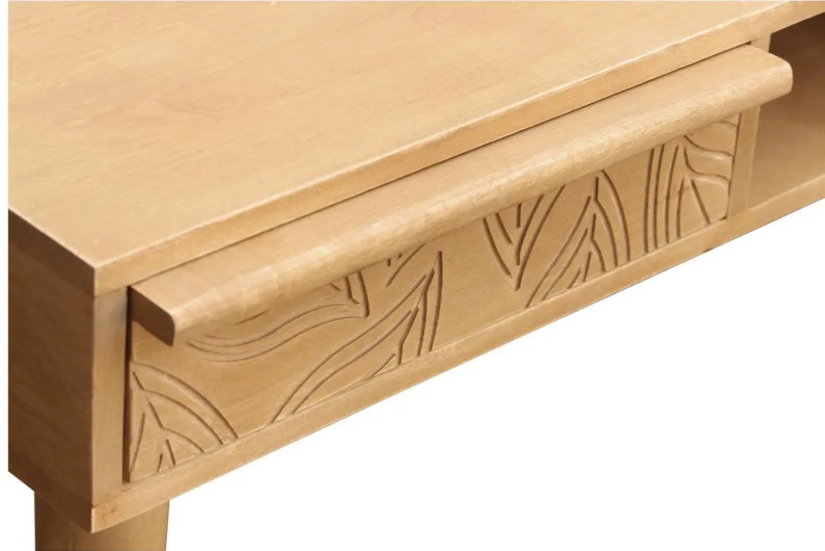 Bureau avec rangements 2 tiroirs ethnique bois manguier massif gravé L120 cm KAFFIR