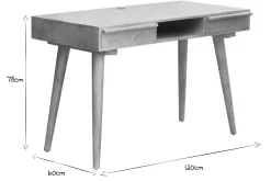 Bureau avec rangements 2 tiroirs ethnique bois manguier massif gravé L120 cm KAFFIR