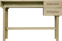 Bureau avec rangements 2 tiroirs bois clair et cannage rotin L120 cm GALINA