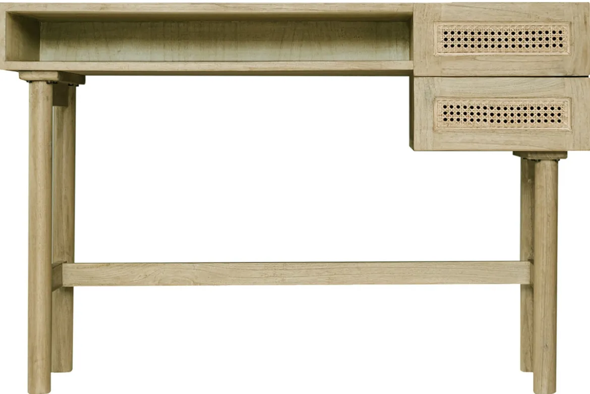 Bureau avec rangements 2 tiroirs bois clair et cannage rotin L120 cm GALINA