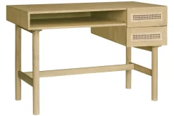 Bureau avec rangements 2 tiroirs bois clair et cannage rotin L120 cm GALINA