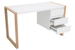 Bureau avec rangements 3 tiroirs scandinave blanc mat et bois clair frêne massif L130 cm ARMEL