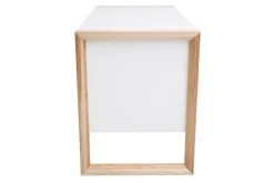 Bureau avec rangements 3 tiroirs scandinave blanc mat et bois clair frêne massif L130 cm ARMEL