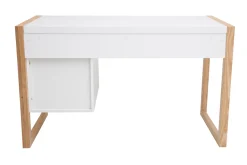 Bureau avec rangements 3 tiroirs scandinave blanc mat et bois clair frêne massif L130 cm ARMEL
